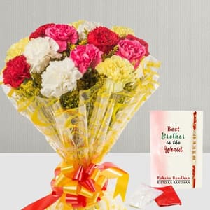 Rakhi N Mixed Carnations Bouquet